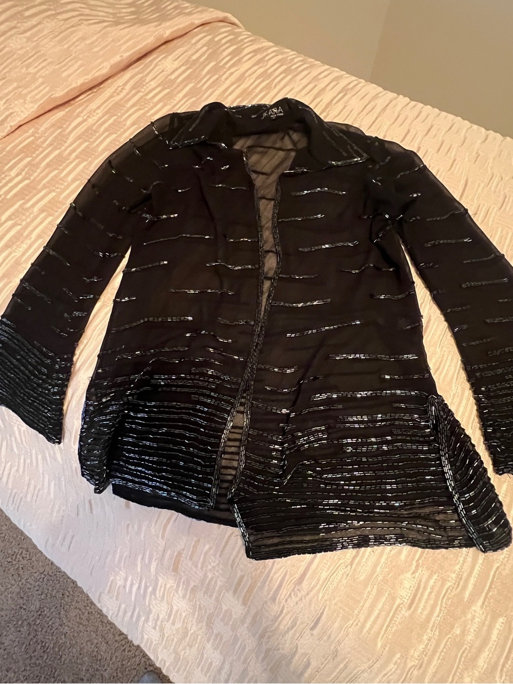 J Kara Black Sheer Stripe Sequin Blazer